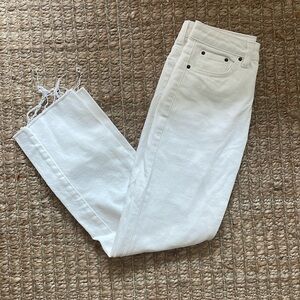 TopShop White Straight Leg Jeans Raw Hem 24